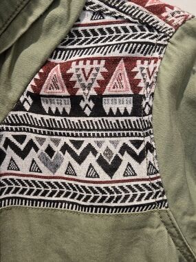 Roxy Olive Green Canvas Jacket with Aztec Flare